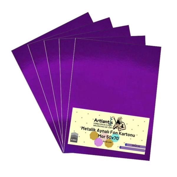 Mor 50x70 Metalik Aynalı Fon Kartonu 5 Adet 1 Paket Artlantis Aynalı Metalik Fon Kartonu - Image 1