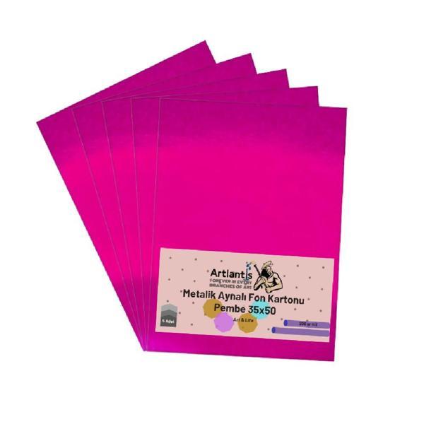 Pembe 35x50 Metalik Aynalı Fon Kartonu 5 Adet 1 Paket Artlantis Aynalı Metalik Fon Kartonu - Image 1