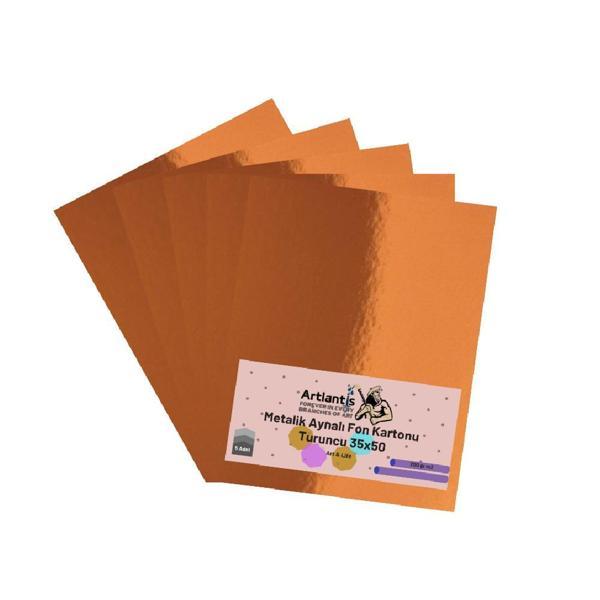 Turuncu 35x50 Metalik Aynalı Fon Kartonu 5 Adet 1 Paket Artlantis Aynalı Metalik Fon Kartonu - Image 1
