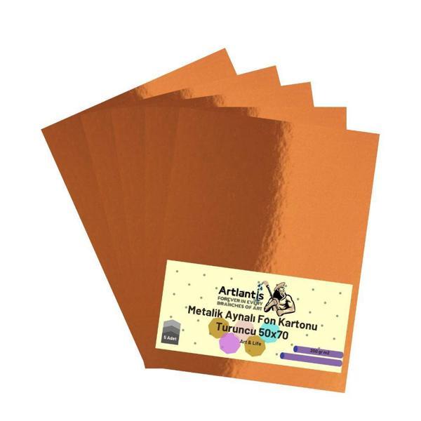 Turuncu 50x70 Metalik Aynalı Fon Kartonu 5 Adet 1 Paket Artlantis Aynalı Metalik Fon Kartonu - Image 1