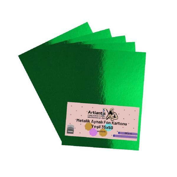 Yeşil 35x50 Metalik Aynalı Fon Kartonu 5 Adet 1 Paket Artlantis Aynalı Metalik Fon Kartonu - Image 1