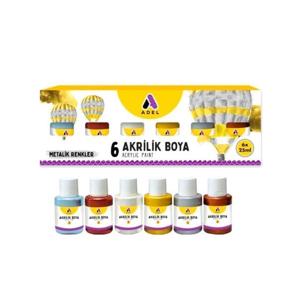 Akrilik Boya Metalik Renkler 6 Renk (6x25 ml) 1 Paket Adel Akrilik Boya Metalik Renkler 6*25 ml 1 Paket - Image 1