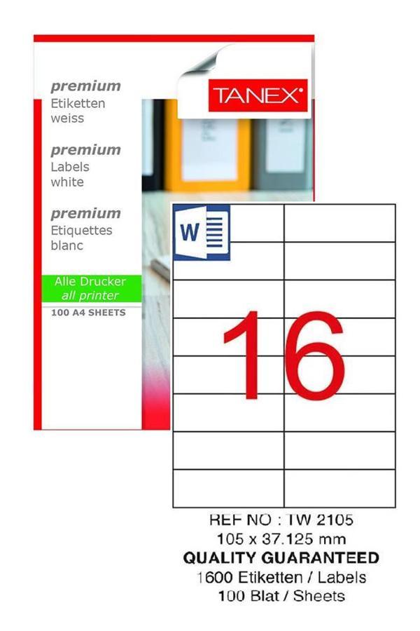 Bilgisayar Etiketi Tw-2105 105x37,125 mm 100 Lü Lazer Etiket 1 Paket Tanex Davetiye Kargo Koli Kutu Etiketi - Image 1