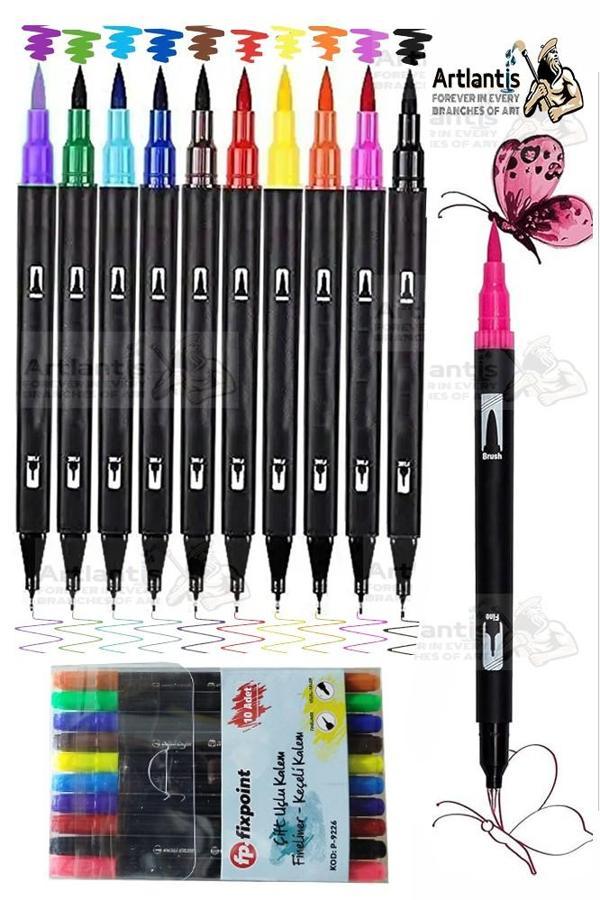 Fineliner 10 Lu Çift Taraflı İnce Uçlu Kalem 1 Paket 10 Renk 0.4 Mm Keçe Uçlu Kalem Renkli İşaretleme Yazı Kalemi - Image 1