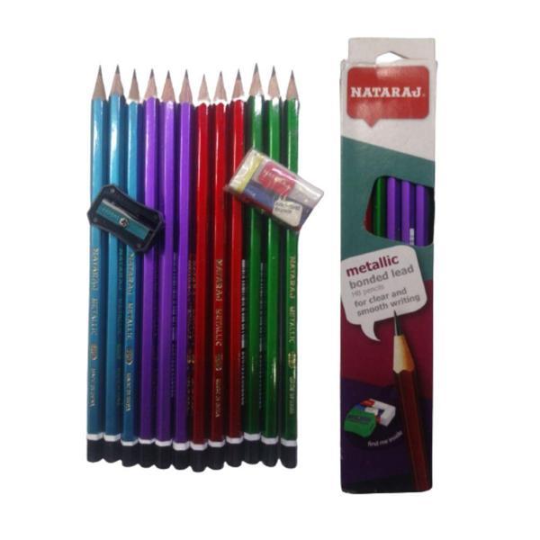 Kurşun Kalem HB 1 Düzine Kalemtraş Silgi Hediyeli Nataraj Kurşun Kalem Metalik Renk 1 Düzine - Image 1