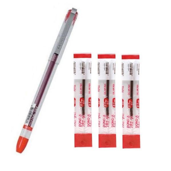 Kırmızı My Gel 0.5mm Ince Iğne Uçlu Jel Kalem 1 Adet ve Kalem Yedeği 3 Adet Dong-A My-jel Pilot Kalem Yedeği - Image 1
