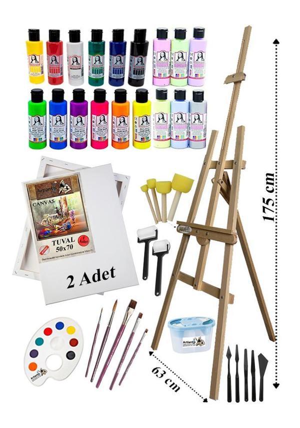 Akrilik Boya Resim Seti Südor Monalisa 18 Renk 70 ml Akrilik Boya 2 Tuval 50x70 Fırça Spatula Şövale - Image 1