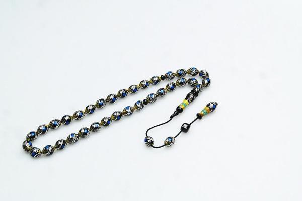 Oltu Taşı Ve Sarı Galalith  Çift Çeşmi Bülbül İşlemeli Tespih - Image 1