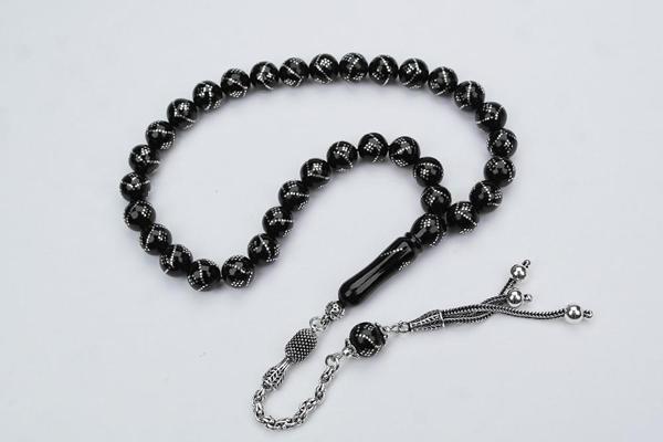 Oltu Taşı Küre  Model Tek  Zikzak Dokuzlu Baklava İşlemeli Tespih - Image 1