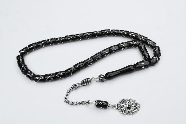 Oltu Taşı  Kesme Model Tek Zikzak Dörtlü Baklava  İşlemeli Tespih - Image 1