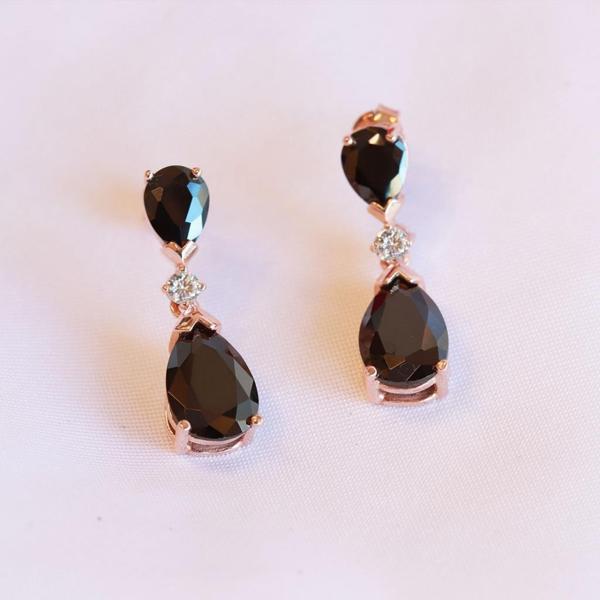 Onix Taşlı Damla Model Rose Gold Kaplama Gümüş Küpe - Image 1