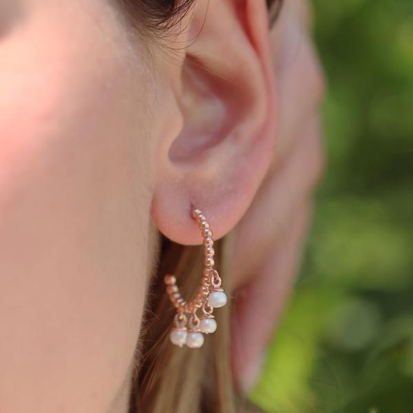 Dorika Model Rose Gold Kaplama İnci Gümüş Küpe - Image 1
