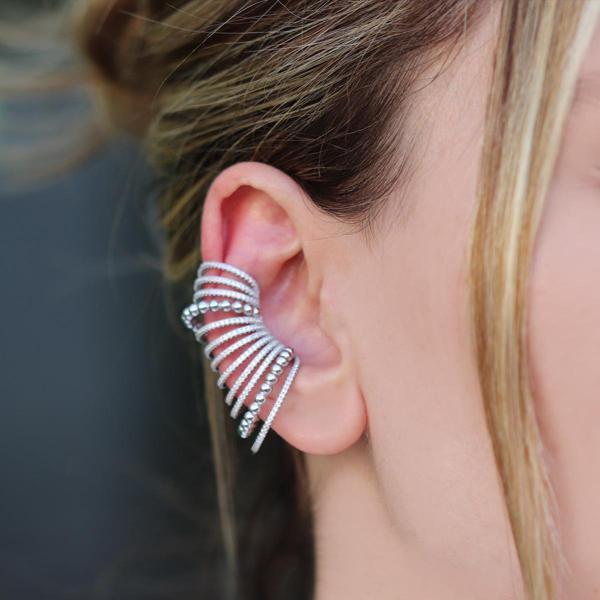 Ear Cuff Zirkon Taşlı Rodyum Kaplama Gümüş Küpe - Image 1