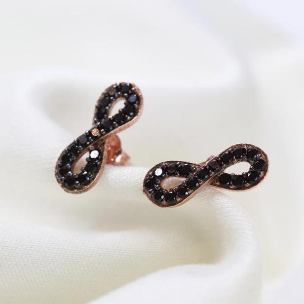 Siyah Zirkon Taşlı Rose Gold Kaplama Sonsuzluk Gümüş Nokta Küpe - Image 1