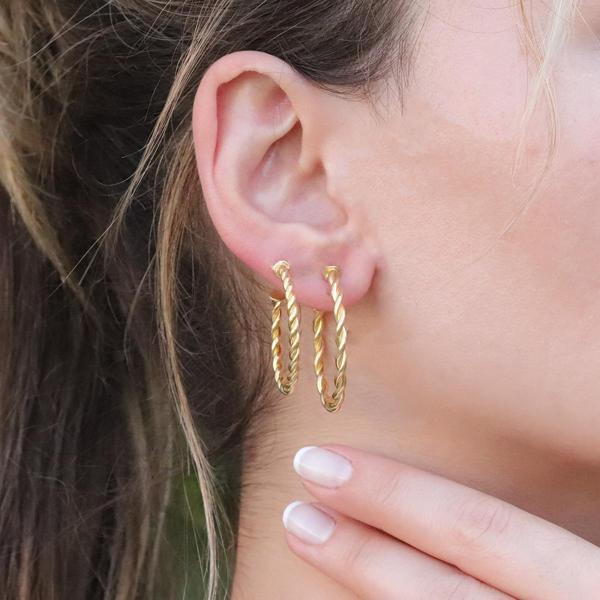 Burgu Modeli Gold Kaplama Gümüş Halka Küpe - Image 1