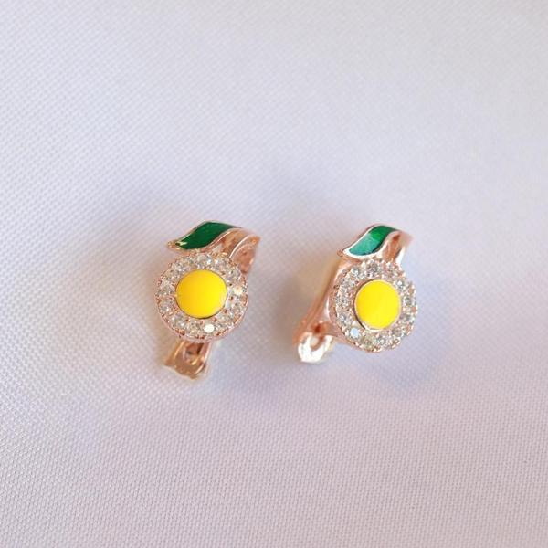 Mine İşli Sarı Papatya Zirkon Taşlı Rose Gold Kaplama Gümüş Küpe - Image 1