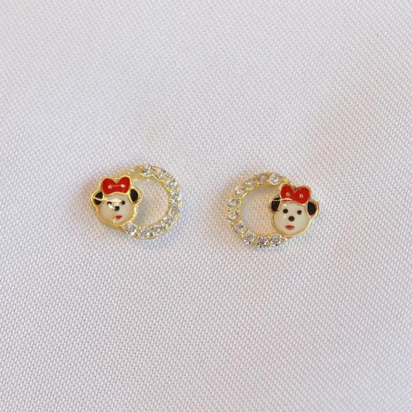 Zirkon Taşlı Gold Kaplama Mickey Mouse Çocuk Küpesi - Image 1