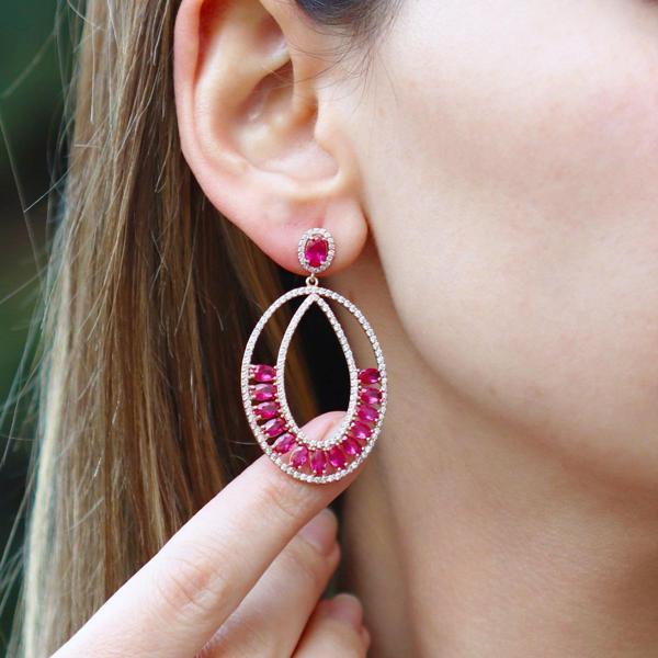 Pembe Zirkon Taşlı Glamore Rose Gold Kaplama Gümüş Küpe - Image 1