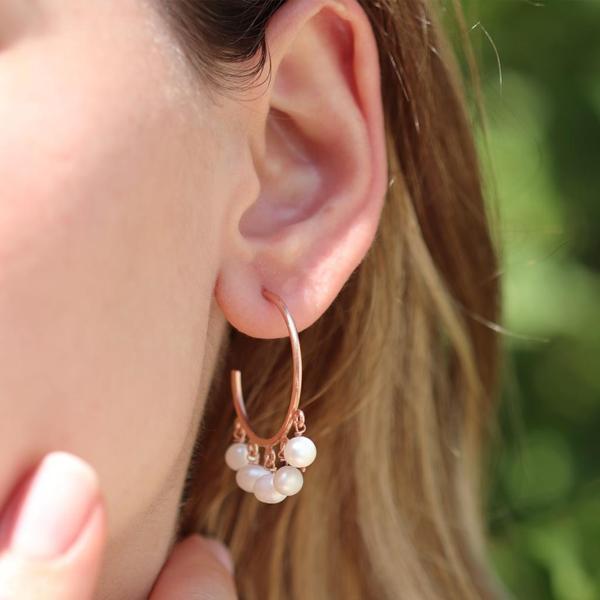 Sıra İncili Rose Gold Kaplama Gümüş Küpe - Image 1