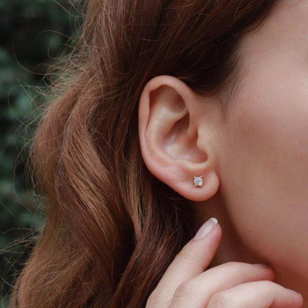 Starlıght Diamond Tek Taş Round Kesim Gold Kaplama Küpe - Image 1
