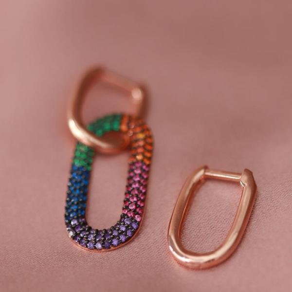 Apm Monaco Modeli Renkli Zirkon Taşlı Rose Gold Kaplama Gümüş Küpe - Image 1