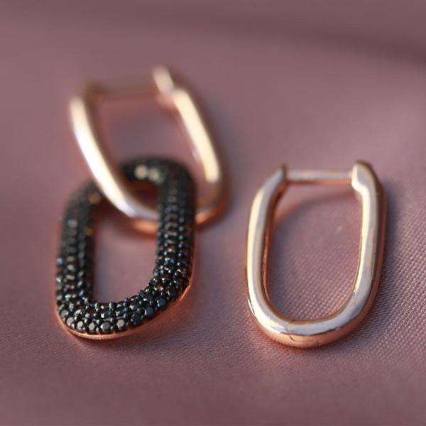 Apm Monaco Modeli Siyah Zirkon Taşlı Rose Gold Kaplama Gümüş Küpe - Image 1
