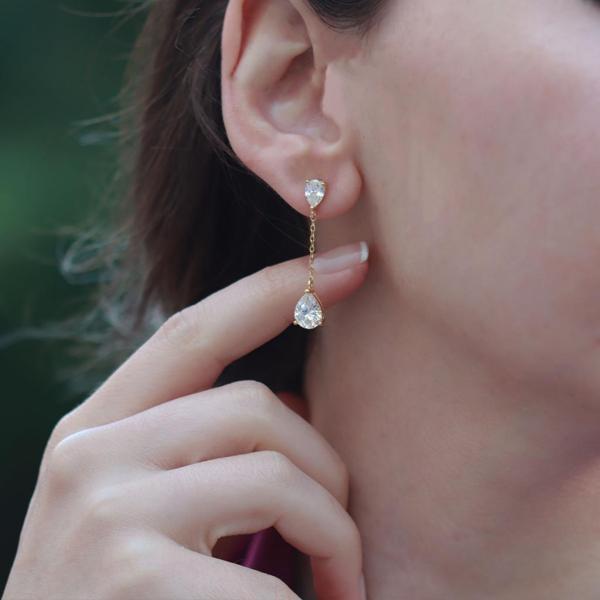 Pear Kesim 3,87 Karat Gold Kaplama Sky Diamond Gümüş Küpe - Image 1