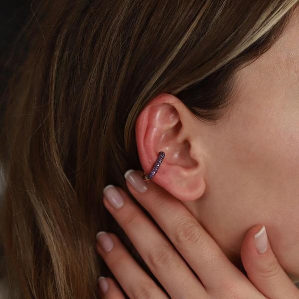 Dikdörtgen Mor Zirkon Taşlı Rose Gold Kaplama Gümüş Kıkırdak Küpe - Image 1