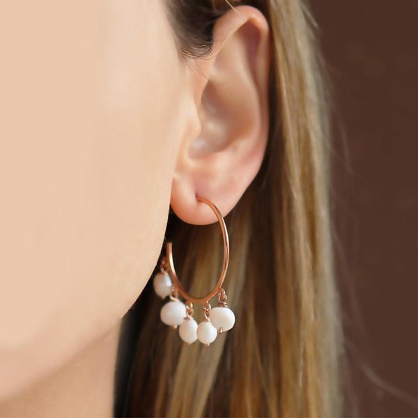 Rose Gold Kaplama İnci Halka Gümüş Küpe - Image 1