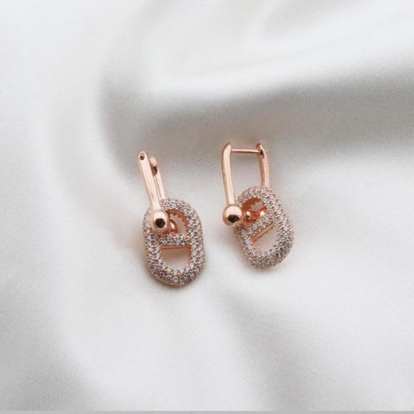 Zirkon Taşlı Rose Gold Kaplama Düğme Gümüş Küpe - Image 1
