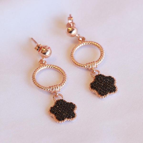 Zirkon Taşlı Rose Gold Kaplama Gümüş Çiçek Küpe - Image 1
