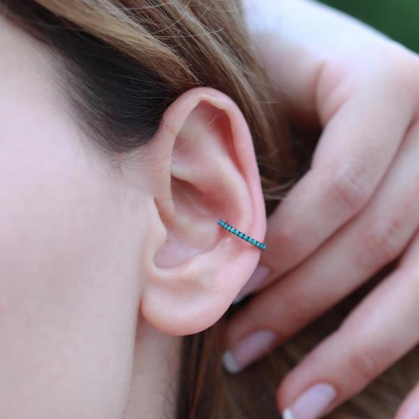 Turkuaz Taşlı Rose Gold Kaplama Gümüş Kıkırdak Küpe - Image 1