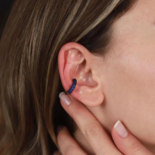 Yuvarlak Mavi Zirkon Taşlı Rose Gold Kaplama Gümüş Kıkırdak Küpe - Image 1