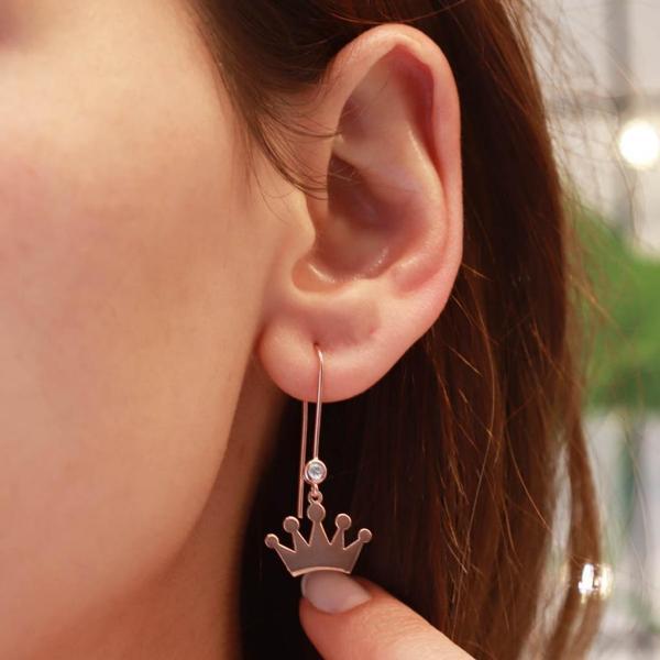 Kral Tacı Zirkon Taşlı Rose Gold Kaplama Gümüş Çengel Küpe - Image 1