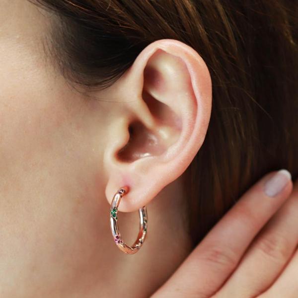 Renkli Zirkon Taşlı Apm Modeli Rose Gold Kaplama Halka Gümüş Küpe - Image 1