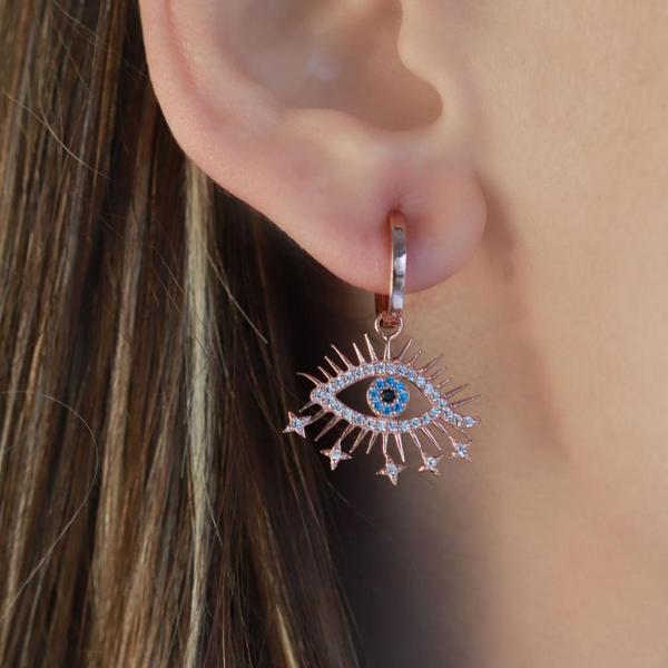 Zirkon Taşlı Göz Modeli Rose Gold Kaplama Gümüş Küpe - Image 1