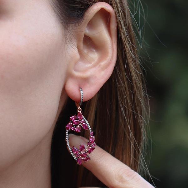 Zirkon Taşlı Rose Gold Kaplama Romantik Gümüş Küpe - Image 1