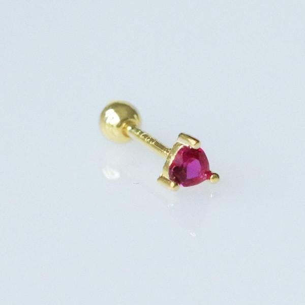 Mini Kalp Pembe Zirkon Taşlı Gold Kaplama Gümüş Tragus - Image 1