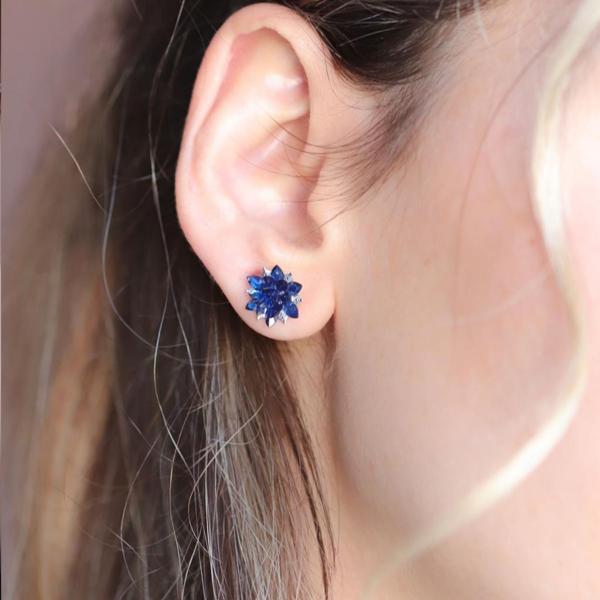 Lapis Taşlı Lotus Çiçekli Gümüş Küpe - Image 1
