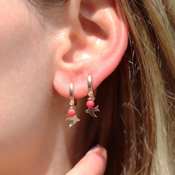 Doğal Mercan Taşlı Martı Rose Gold Kaplama Gümüş Küpe - Image 1