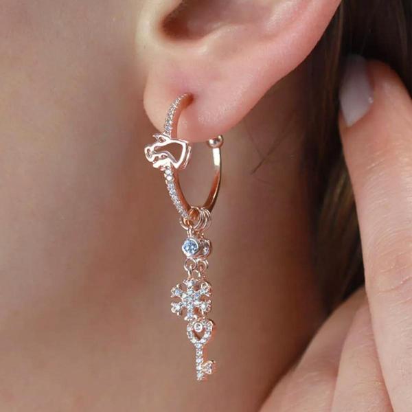 Melek Figürlü Rose Gold Kaplama Gümüş Charm Küpe - Image 1