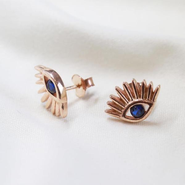 Zirkon Taşlı Rose Gold Kaplama Göz Gümüş Küpe - Image 1