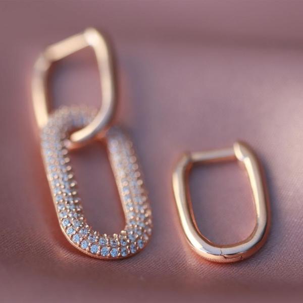 Apm Monaco Modeli Beyaz Zirkon Taşlı Rose Gold Kaplama Gümüş Küpe - Image 1