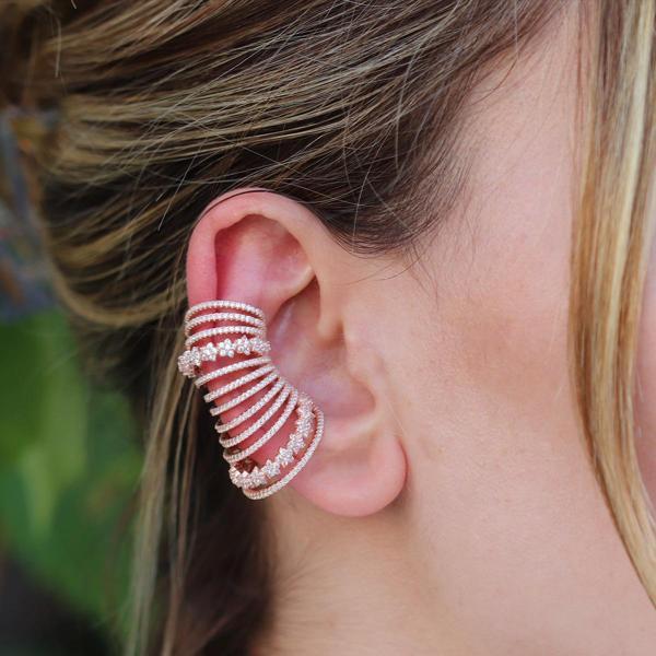 Ear Cuff Zirkon Taşlı Rose Gold Kaplama Çiçek Gümüş Küpe - Image 1