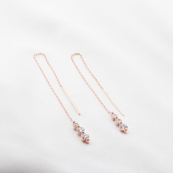 Tria Model Zirkon Taşlı Rose Gold Kaplama Gümüş Zincir Küpe - Image 1