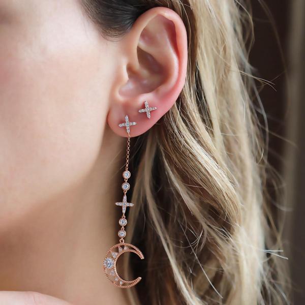 Apm Modeli Rose Gold Kaplama Moon Gümüş Küpe - Image 1
