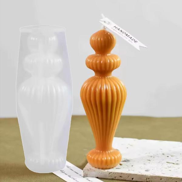 Silikon Avrupa Çizgili Mum Kalıbı Aromaterapi Mumluk Süs Masaüstü Dekorasyon Mumu 12.7 CM - Image 1