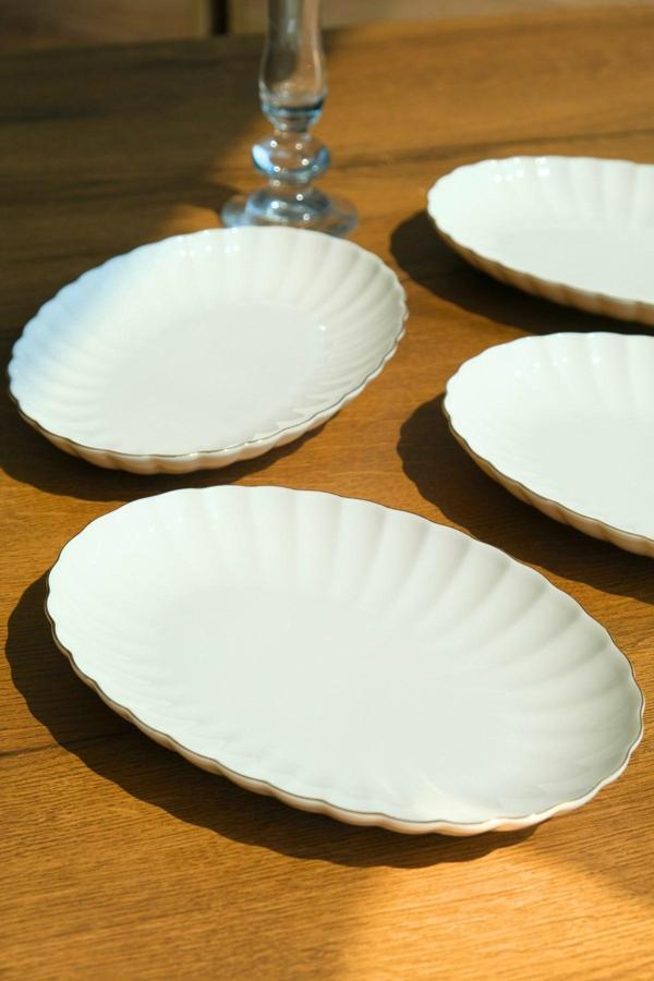 Kütahya Porselen Bone Luz Altın File Kayık Tabak 24x17cm BNLZF24KY20 4 lü - Image 1