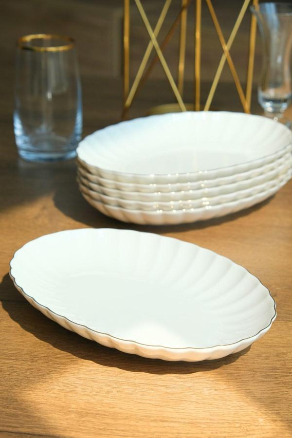 Kütahya Porselen Bone Luz Altın File Kayık Tabak 24x17cm BNLZF24KY20 6 lı - Image 1