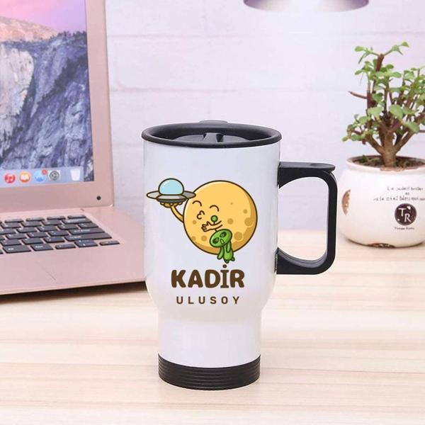 Kişiye Özel Kulplu Uzay Temalı Çelik Bardak Termos - 450mlt - Image 1